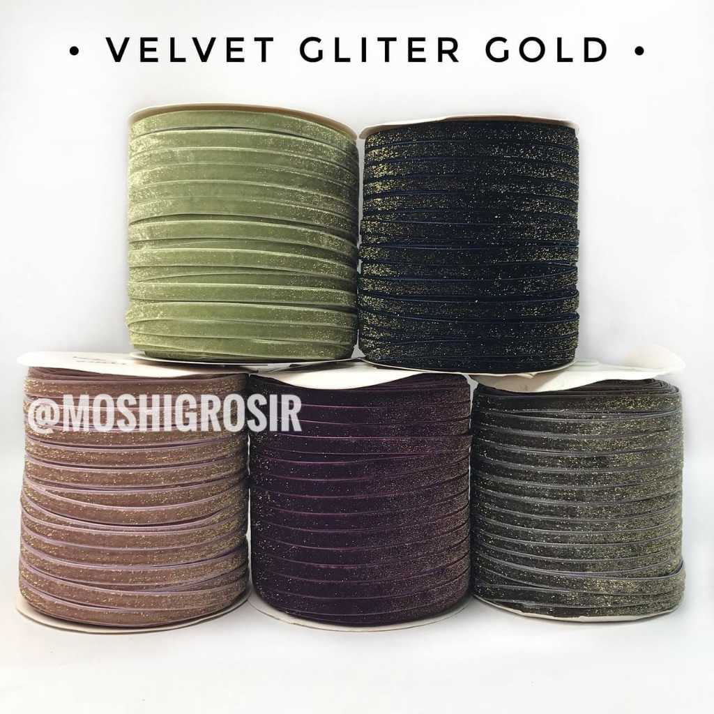 

10 YARD - 1.9 CM | VELVET GLITER GOLD / VELVET GLITER HALUS GOLD / BLUDRU GLITER GOLD