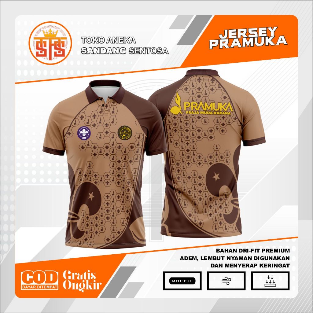 Jersey Polo PRAMUKA Lengan Pendek | Dri Fit Milano Premium | Jersey Praja Muda Karana | Kaos Olahrag