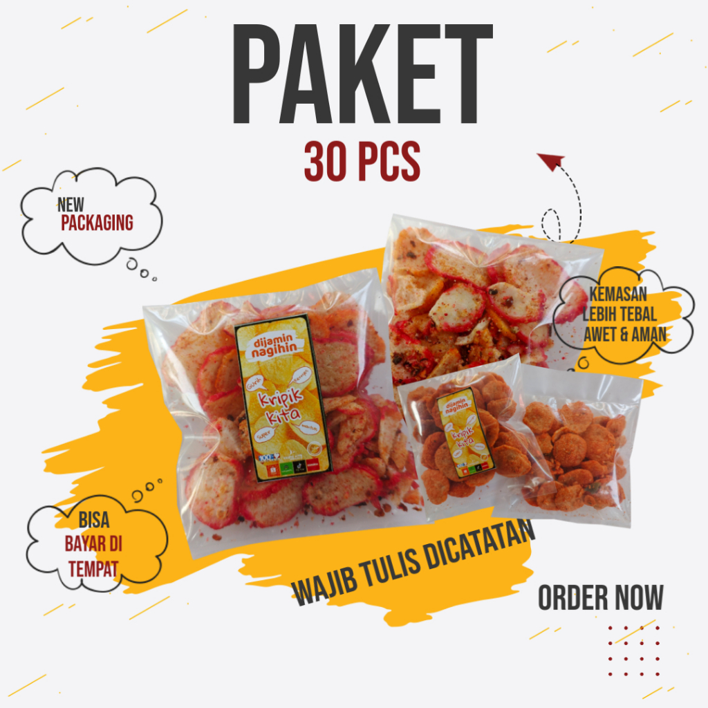 

Paket 30pcs Campur Makaroni Spiral,Basreng,Seblak Kencur
