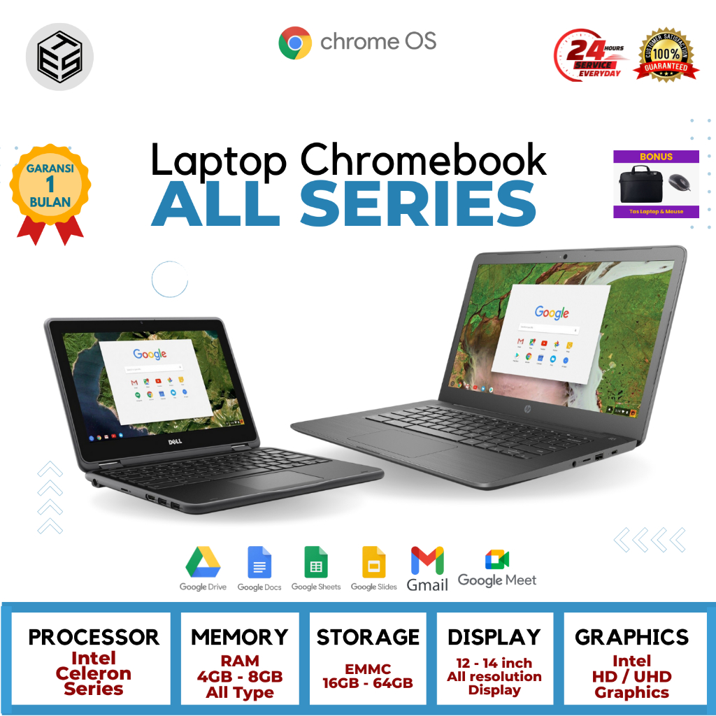 Laptop CHROMEBOOK / WINDOWS All Series intel Celeron  RAM 4GB EMMC 16GB Layar 12 - 14 inch Second