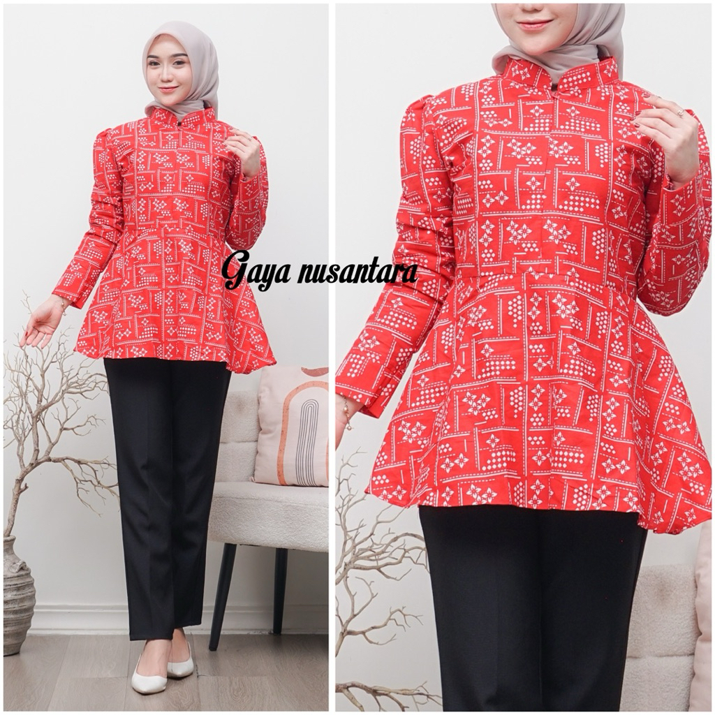 blouse batik ruffle - atasan batik wanita -atasan batik busui - blouse wanita - batik wanita