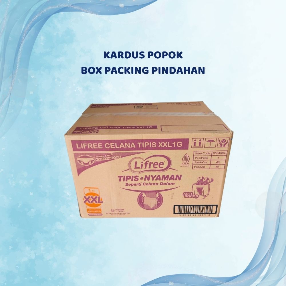 

Kardus Bekas Lifree Popok Celana Tipis & Nyaman 38 cm x 50 cm x 30 cm – Single Wall 0.5 cm