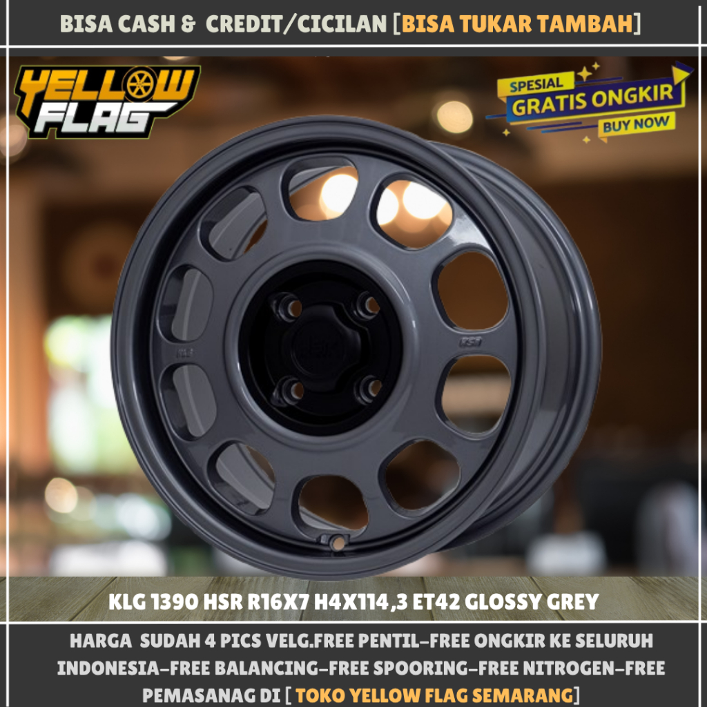 Velg kaleng ring 16 untuk wuling binguo l300 hsr klg lubang baud 4x114,3 et42 lebar 7 glosy grey r16