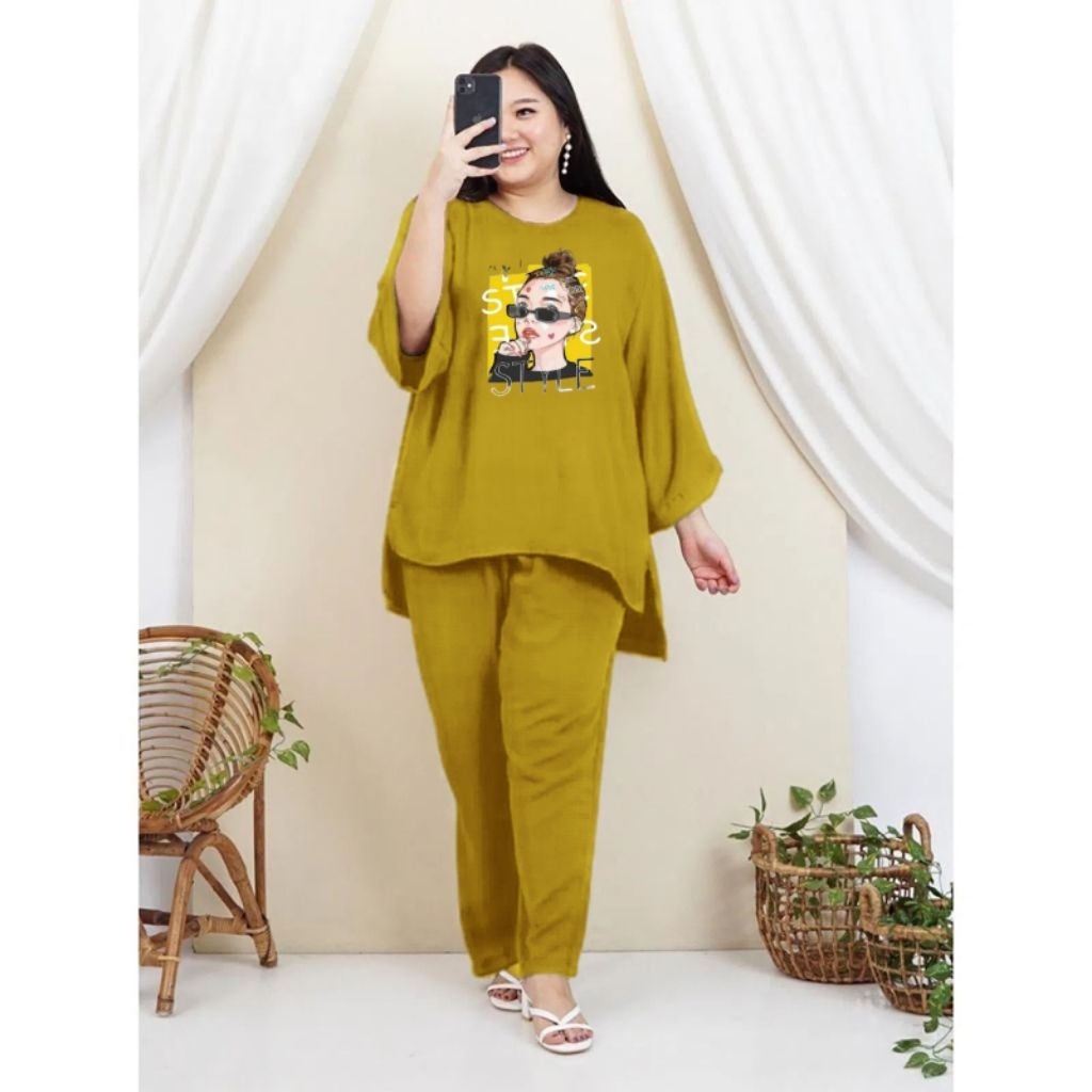 one set crinkle wanita jumbo ld 120cm - ld 140cm/setelan wanita jumbo