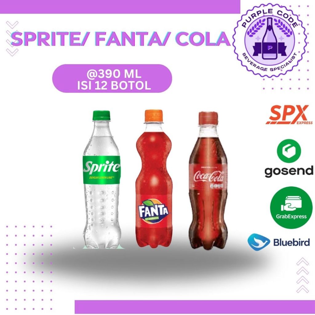 

(INSTANT READY) SPRITE FANTA COCA COLA 390 Isi 12 BOTOL Per KRAT - READY COCA COLA, FANTA, SPRITE, Air Minum Kemasan SODA Botol Minuman Kardus