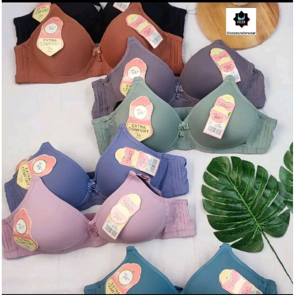 Bra Tanpa Kawat Cup Besar Teli Motif Polos Renda Mewah Kait 3 Bh Wanita Dewasa Teli