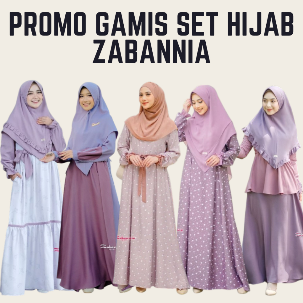 PROMO GAMIS SET HIJAB KHIMAR PASHMINA TUNIK BY ZABANNIA - MOTIF BUNGA FLORAL POLOS PREMIUM WARNA BLA