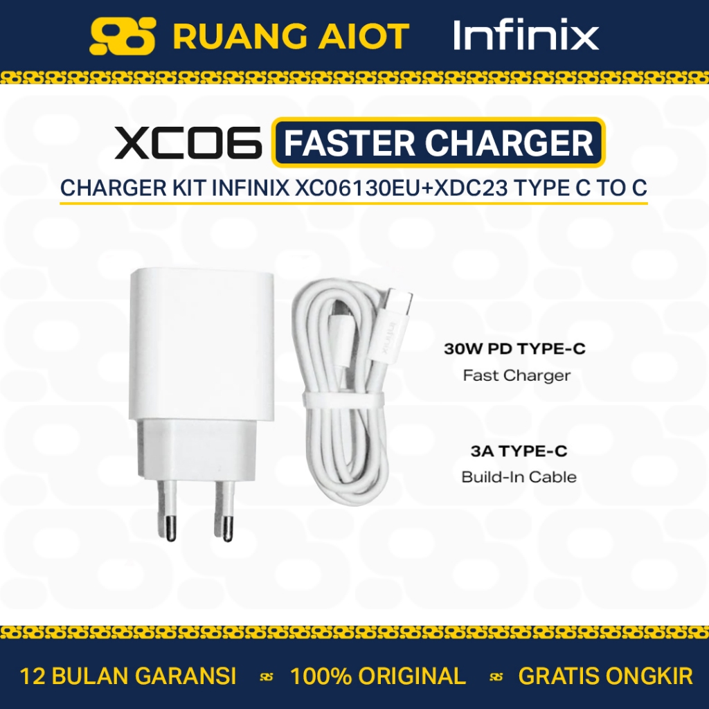Infinix XC06 Charger Kit - 30W Fast Charging Adaptor with 3A Type-C to C Cable