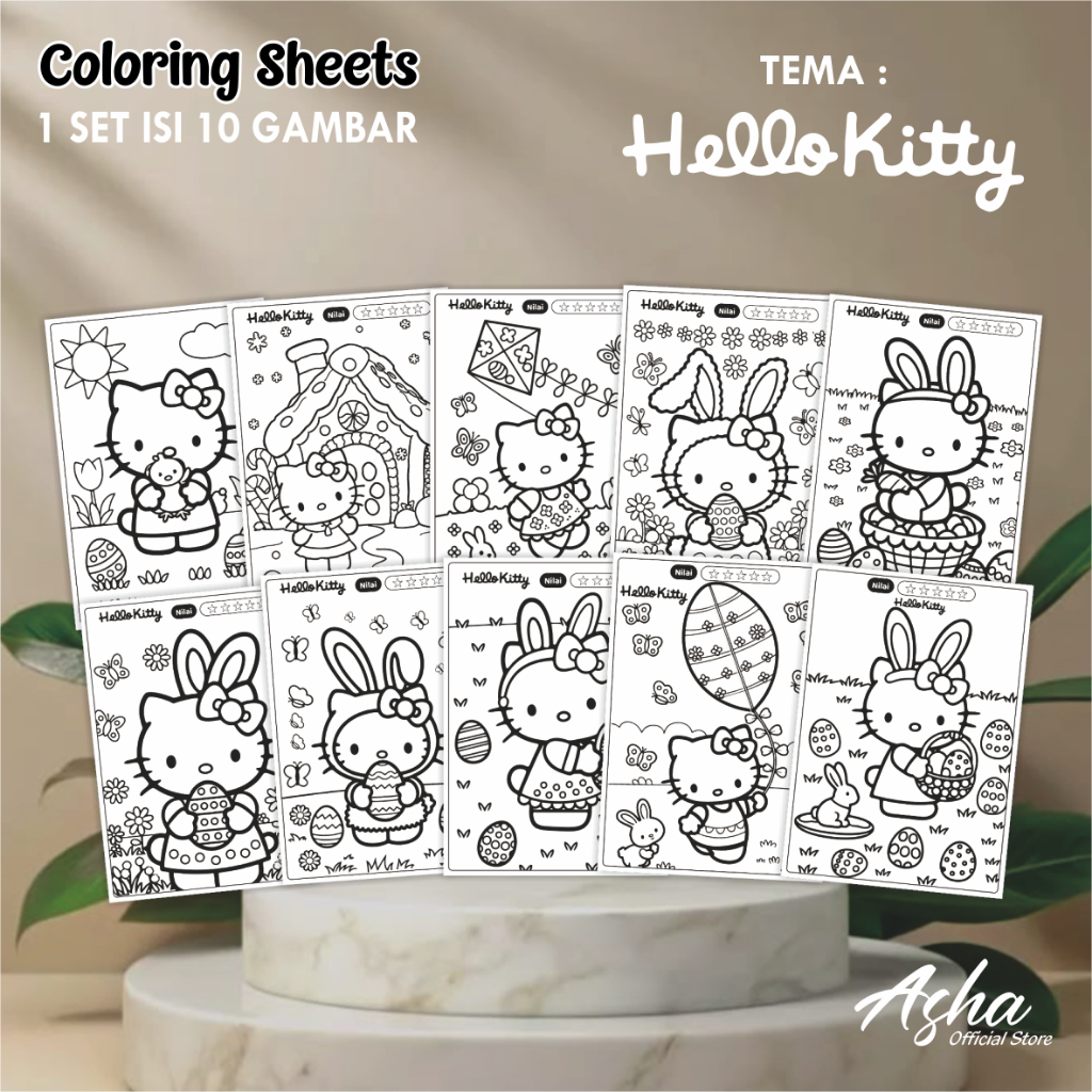 

KERTAS GAMBAR UNTUK ANAK - LEMBAR MEWARNAI ANAK 1 SET ISI 10 GAMBAR HELLO KITTY UKURAN A3