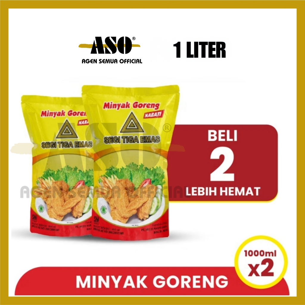 

[ PAKET ISI 2 ] Minyak Goreng cap Segitiga Emas 1 Liter ( Isi 2 Pouch ) PROMO !!!!