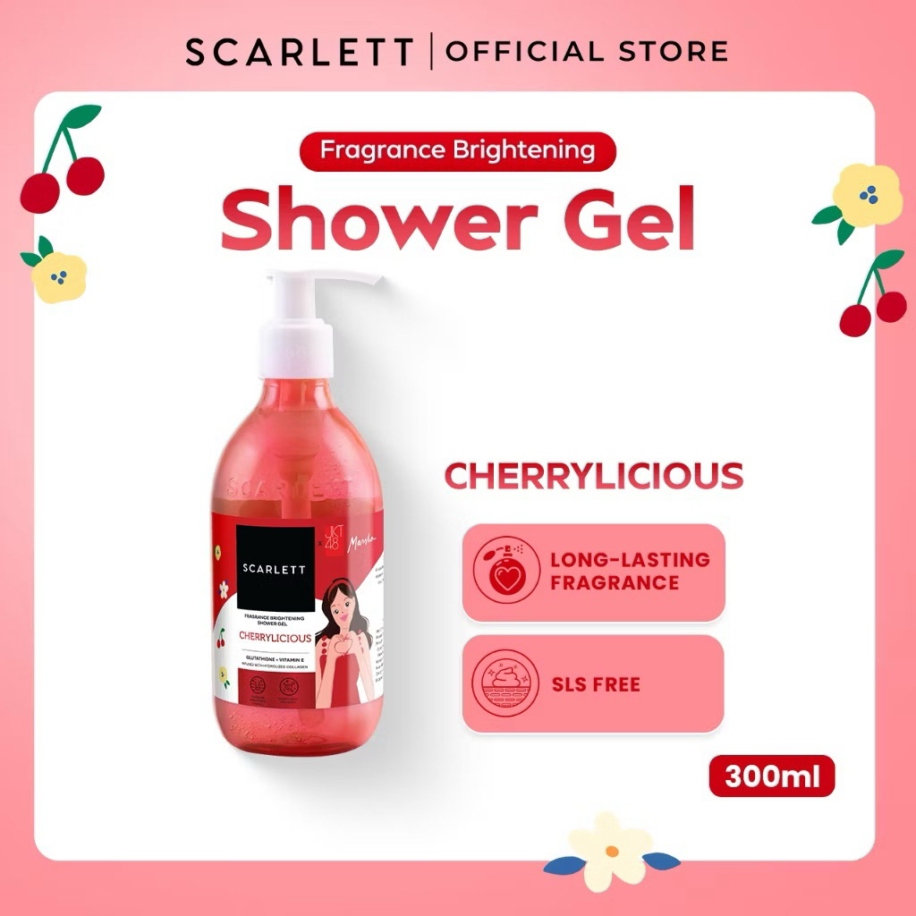 (NEW) SCARLETT WHITENING FRAGRANCE BRIGHTENING SHOWER GEL BODY WASH SABUN MANDI CAIR 300 ML X H2H HE