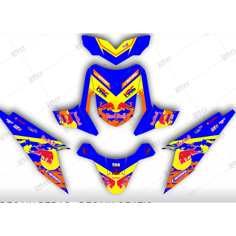 Decal Stiker Motor Beat Karbu Biru Putih Sticker Variasi Striping Custom Beat Redbull