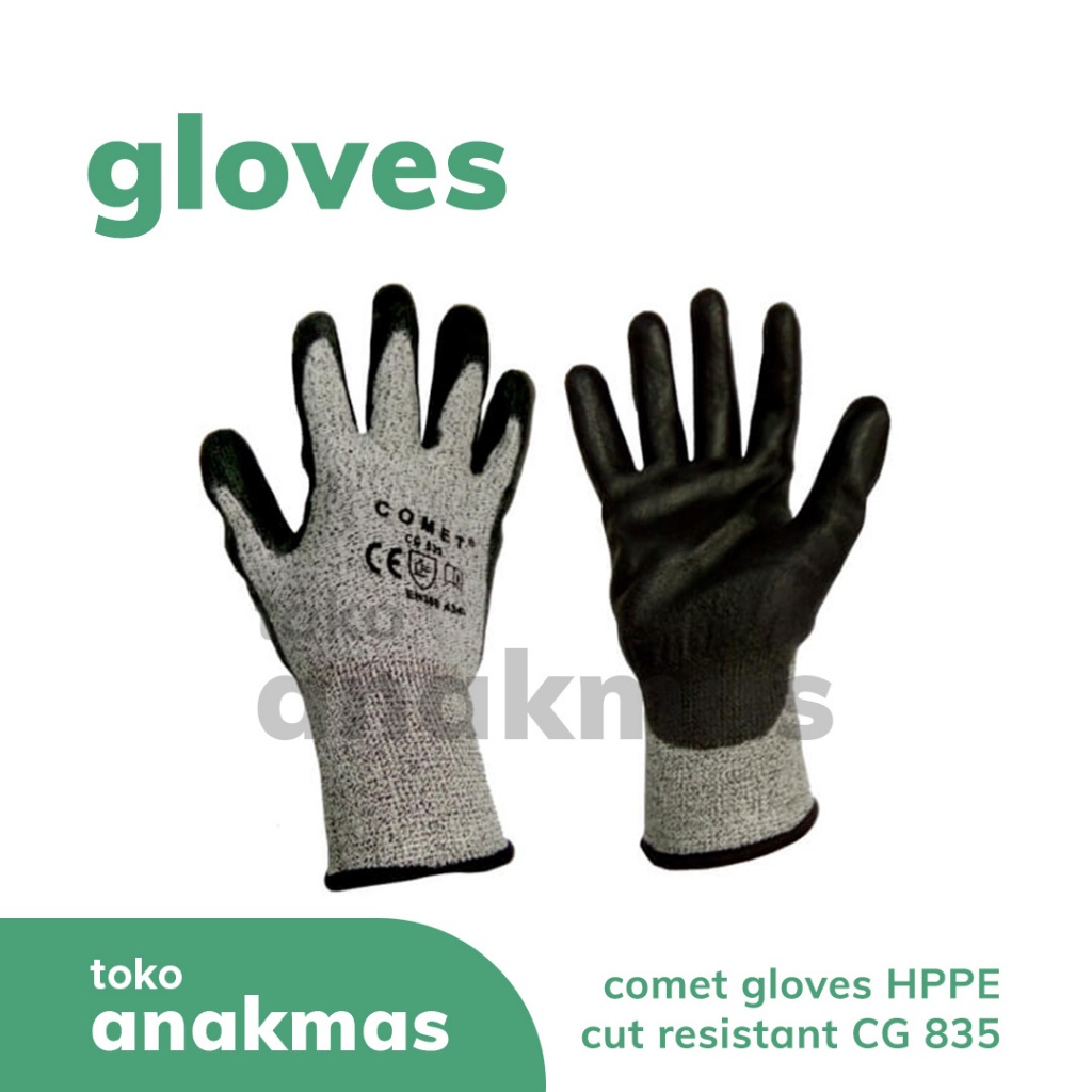Sarung Tangan Comet CG 835 Glove HPPE Cut Resistant/Tahan Potong Mekanik Industri Hitam Abu - Uk. L