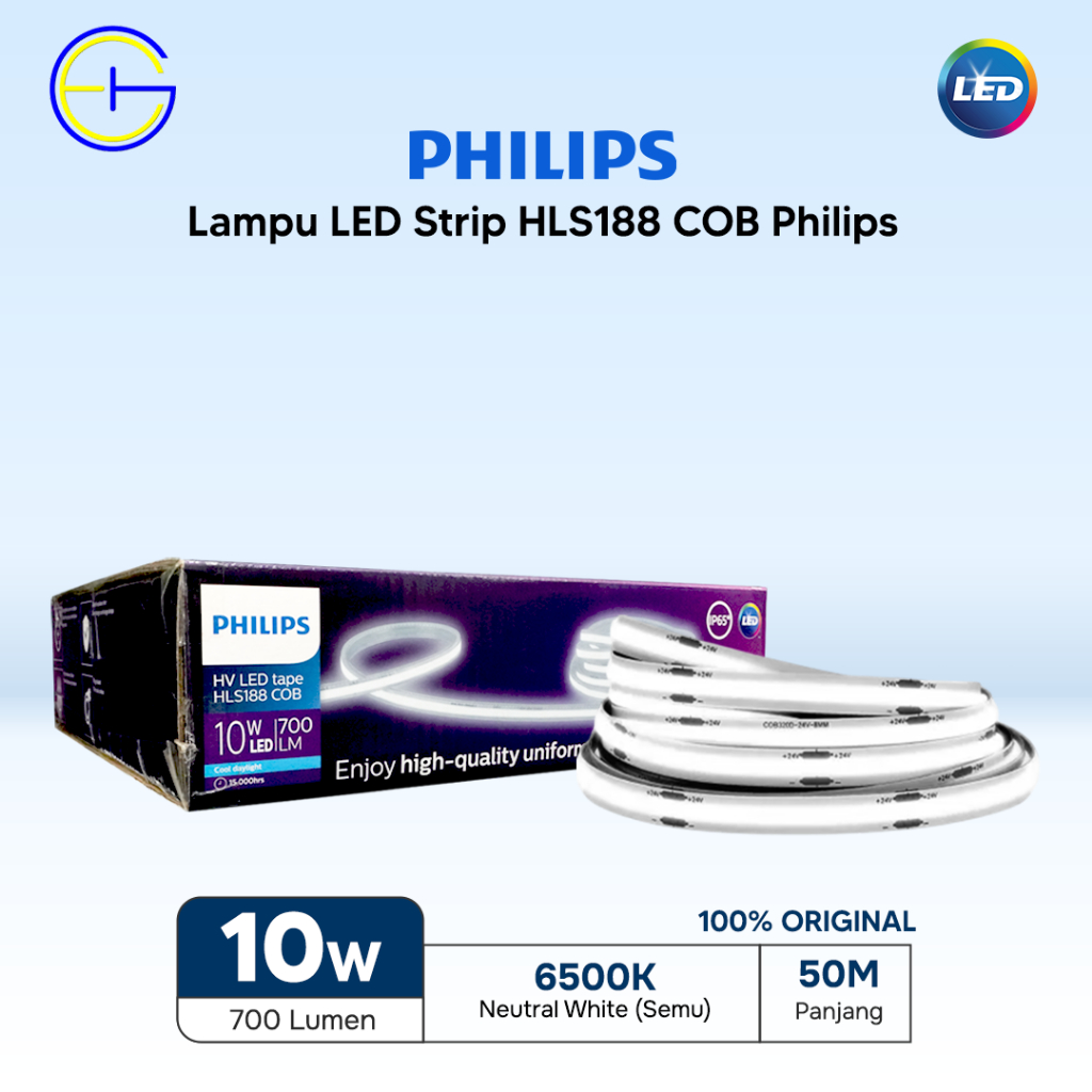 Lampu LED Strip HLS188 COB Philips 10W/m  50Mtr 24V