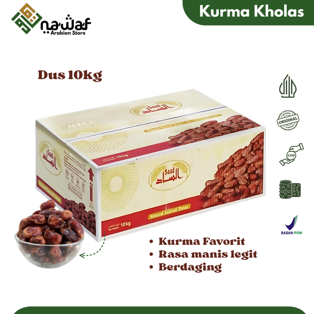 

Kurma KHALAS Dus 10 kg Saad | Kurma Kholas Premium Original Saad | Oleh Oleh Haji dan Umroh