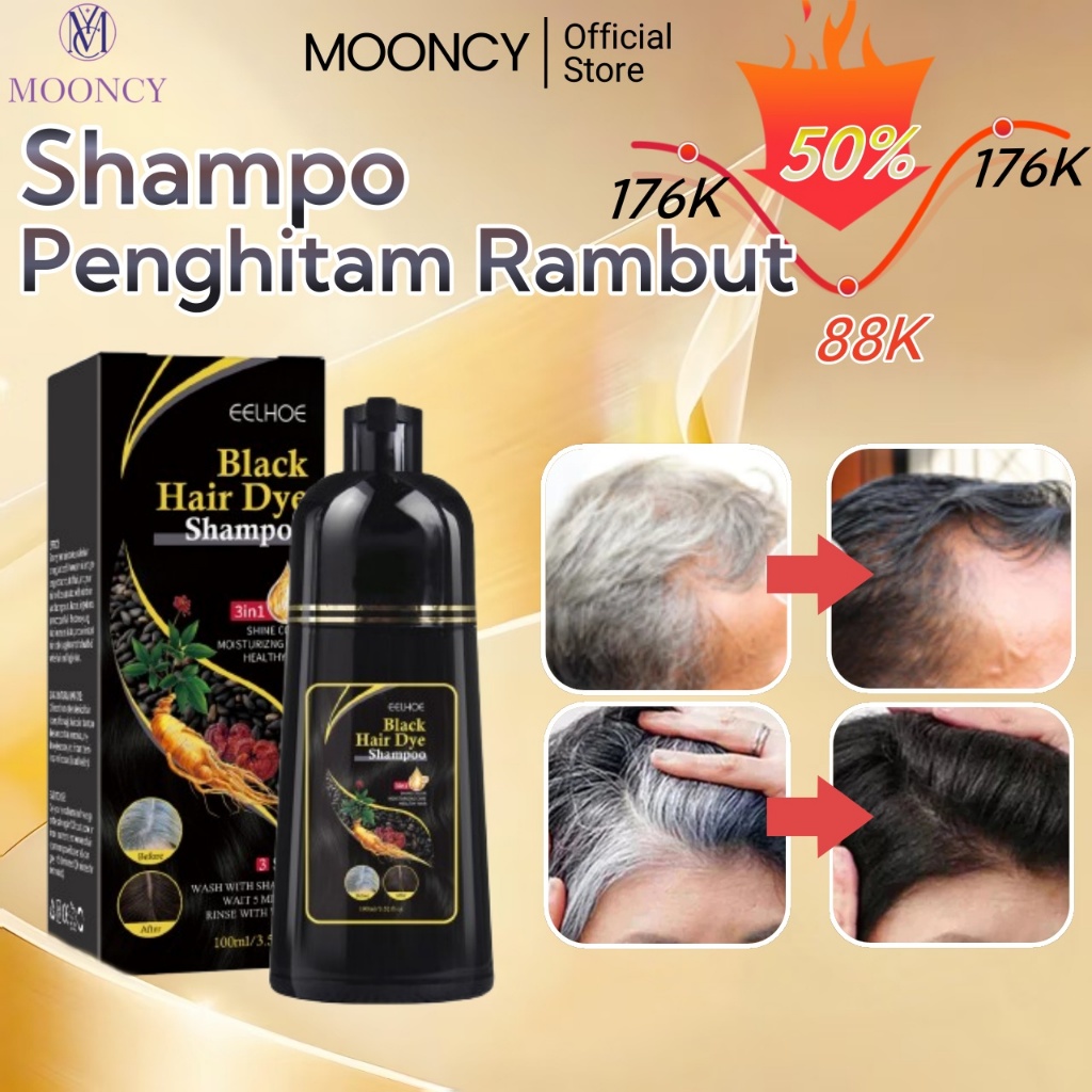 Original Mooncy Shampoo Penghitam Rambut Uban Permanen Pewarna Rambut Shampoo Sampo Penghilang Uban