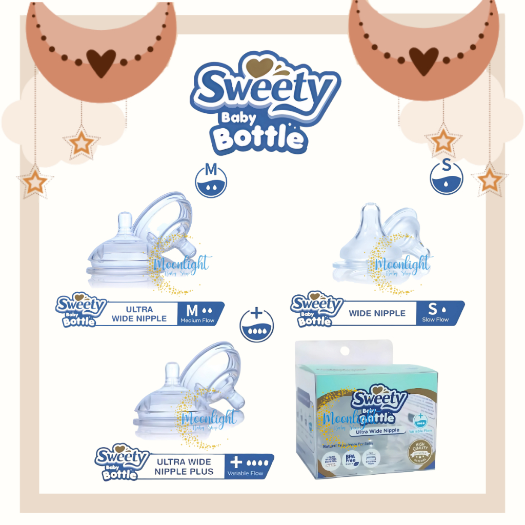 Sweety Baby Bottle Ultra Wide Nipple + Varibale Flow | Ultra M 3-6 Month | S 0-3 Month