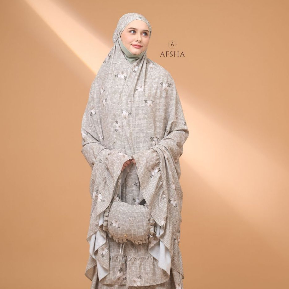 Afsha - Alyssa Series Mukena Motif Premium Menutup dagu