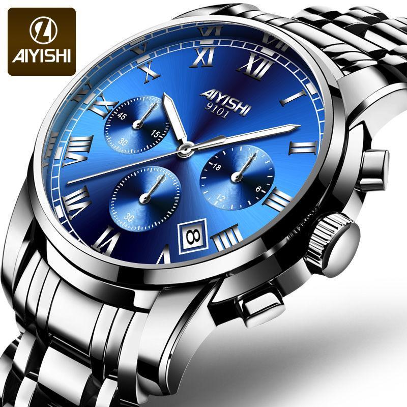 AIYISHI New men's automatic quartz wristwatch, water-resistant up to 30m, luminous date display, tri