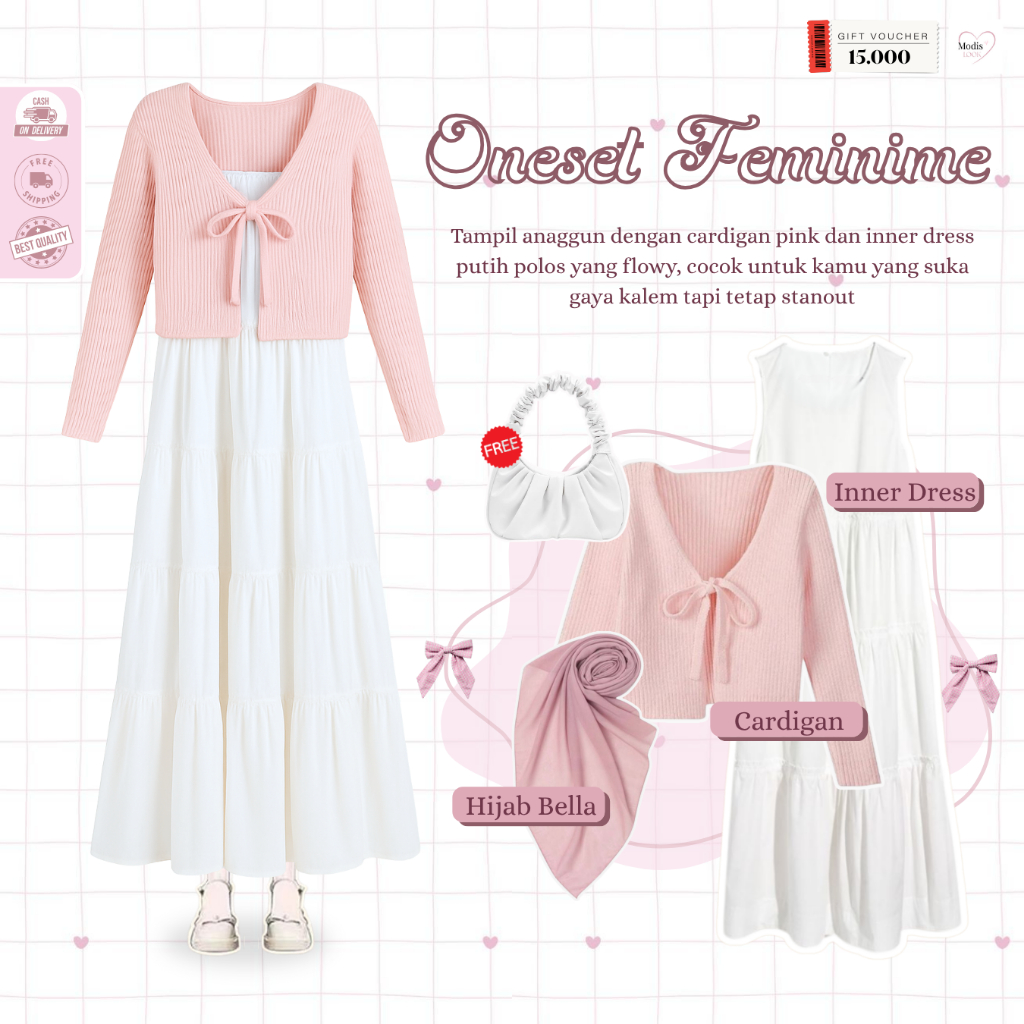 Dila Outfit Remaja Korean Style Hijab (Hijab + Cardigan + Inner+ Tas ) Outfit Wanita Kekinian - ML71