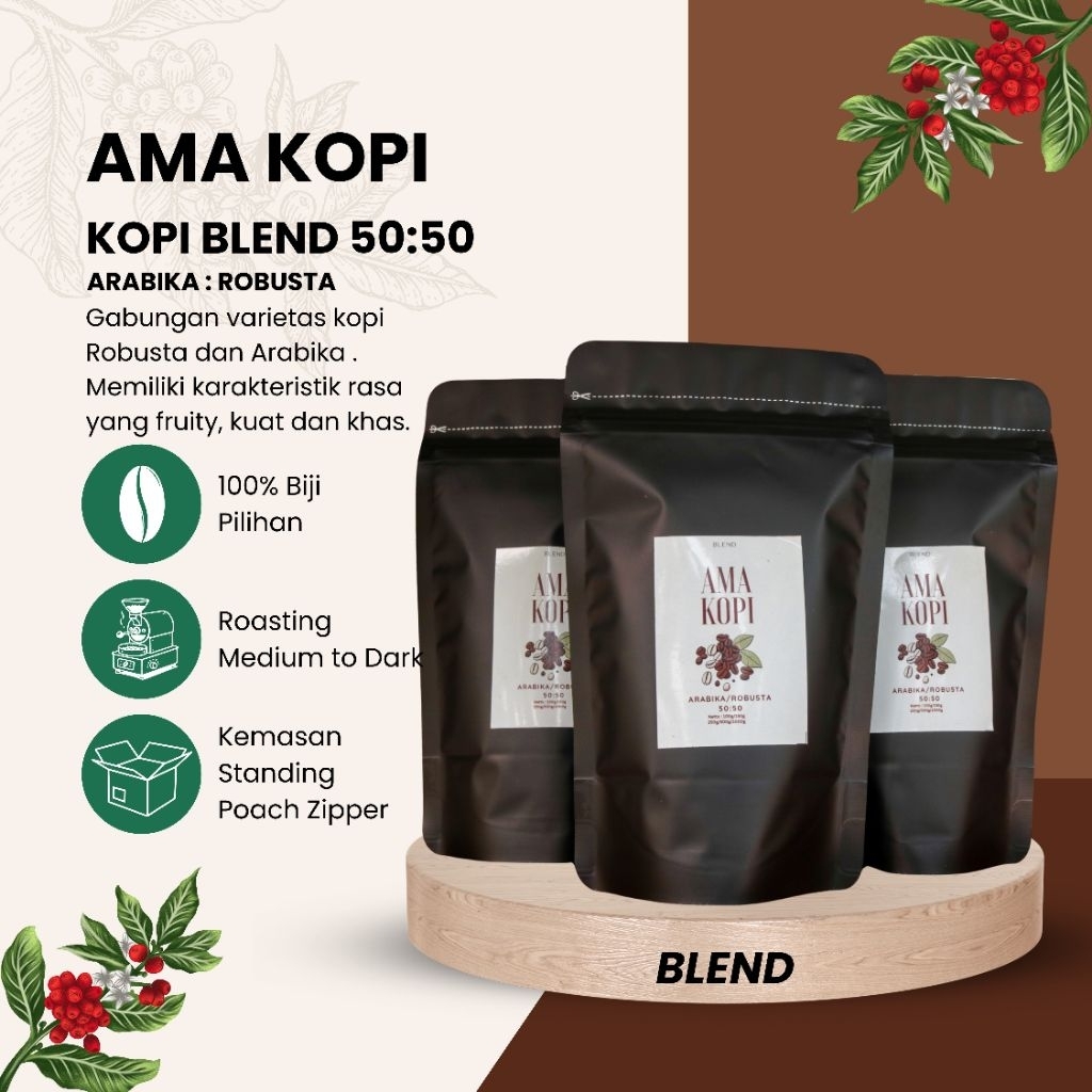 

Kopi Blend 50:50 Arabika:Robusta 100% Biji Original | AMA KOPI