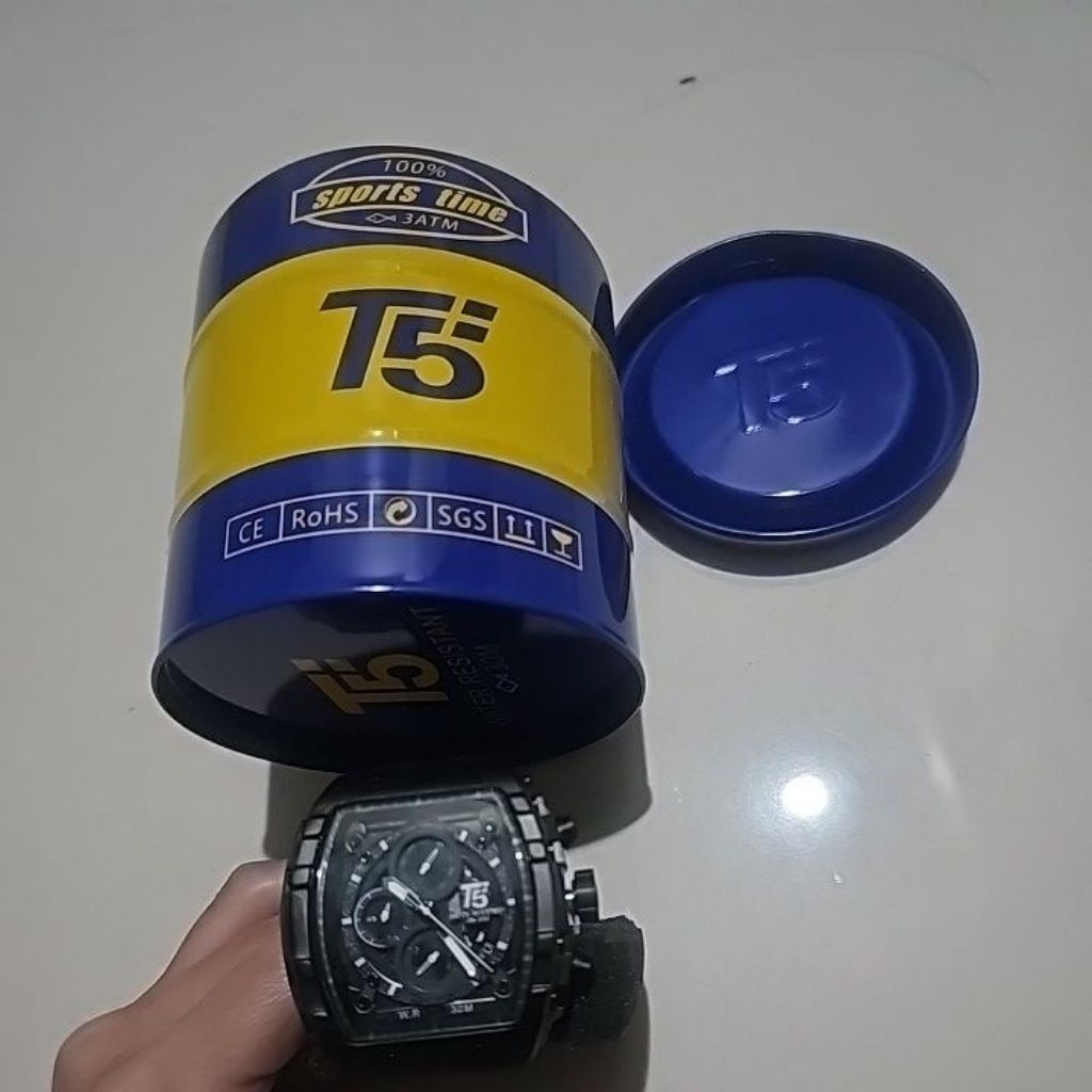 Jam Tangan Fashio T5 full black sport time 100 %