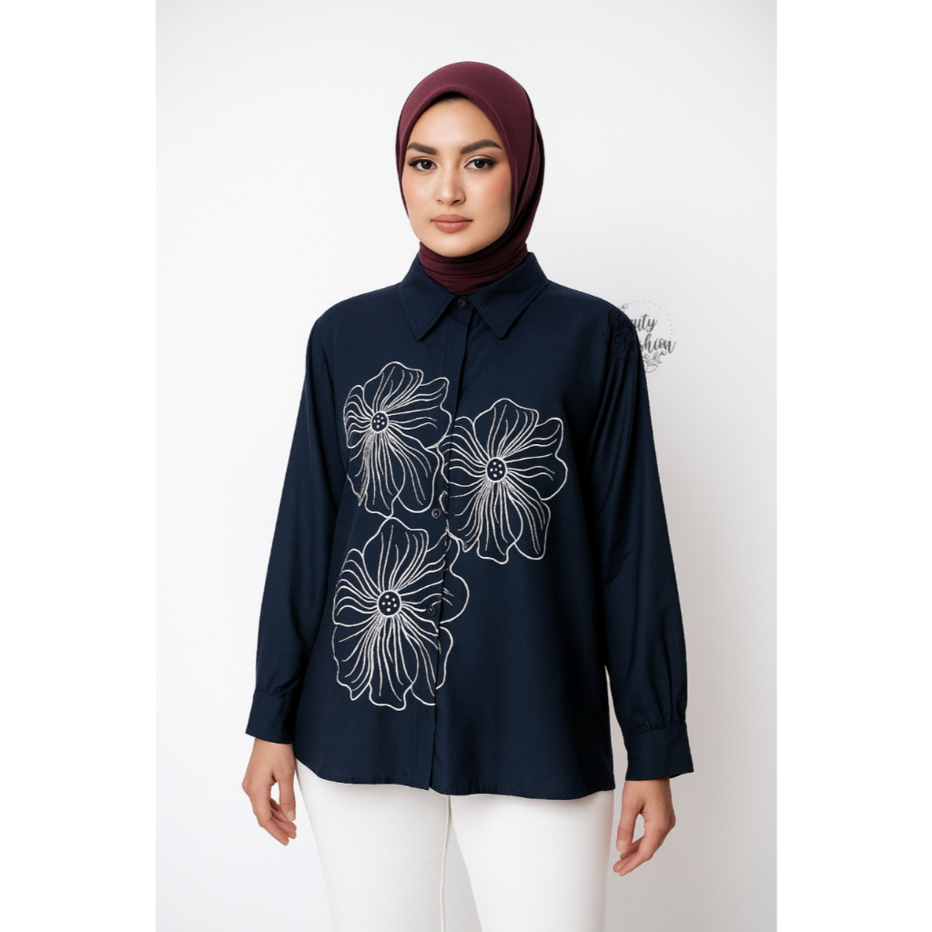 Kemeja Bordir Wanita Terbaru ANAYA Mat Rayon Twill Motif Embroidery Premium