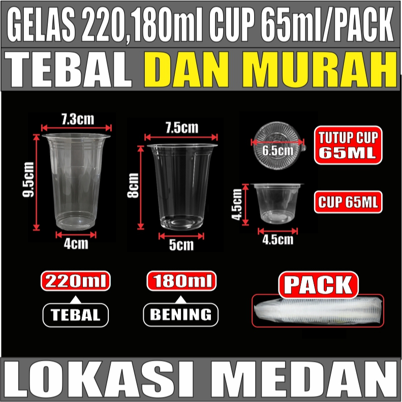 Gelas Plastik Aqua Tebal 220ml 180ml n Cup Jelly 65ml Gelas Bola Polkadot u Kopi Teh Eskrim Per Pack