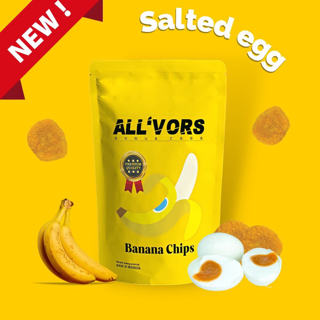 

ALL'VORS Banana Chip 90 Gram - Kripik Pisang premium Rasa Choco Vanilla Cheese Spicy - Salted egg