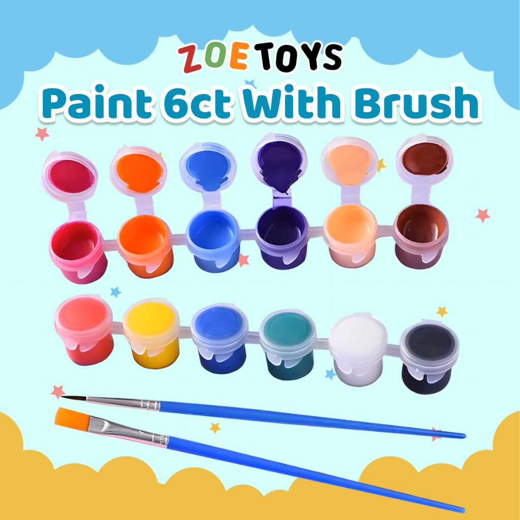 

Zoetoys Paint 6ct With Brush | Peralatan Lukis Tempat Cat Air Akrilik Plastik Renteng 12 Warna