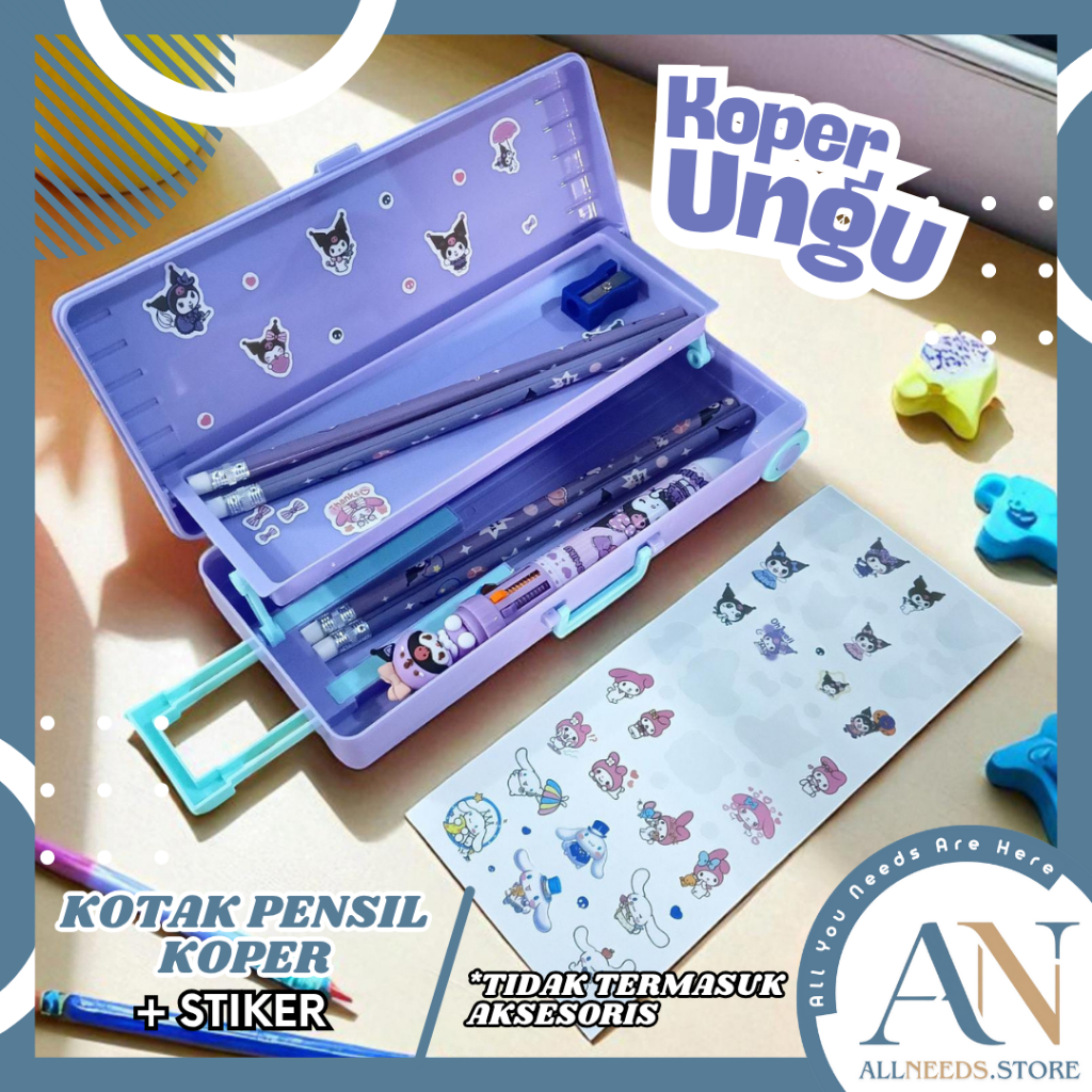 

AllNeeds Kotak Pensil Koper Kotak Pensil Lipat Portable Bentuk Troli Lucu Alat Tulis Dua Lapis
