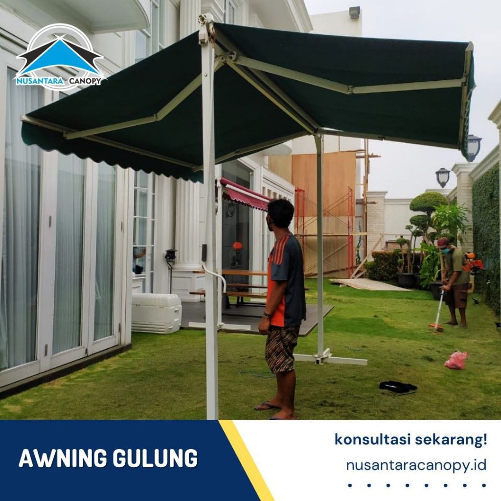 Kanopi Lipat Awning Gulung Elektrik dan Engkol Manual Bergaransi - Canopy Buka Tutup Outdoor Murah