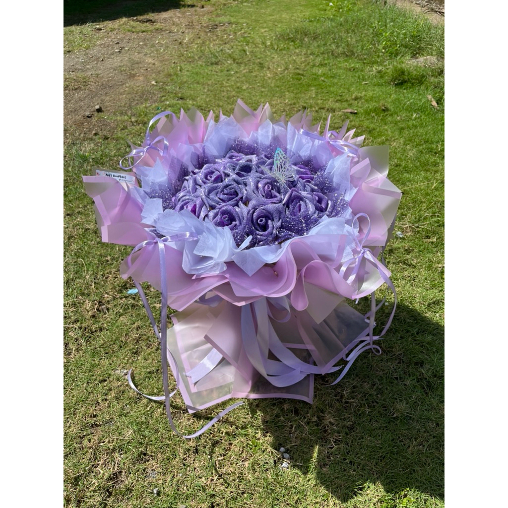 Buket pita satin Gembul 15 tangkai (free gliter , tile salju & acc kupu”)