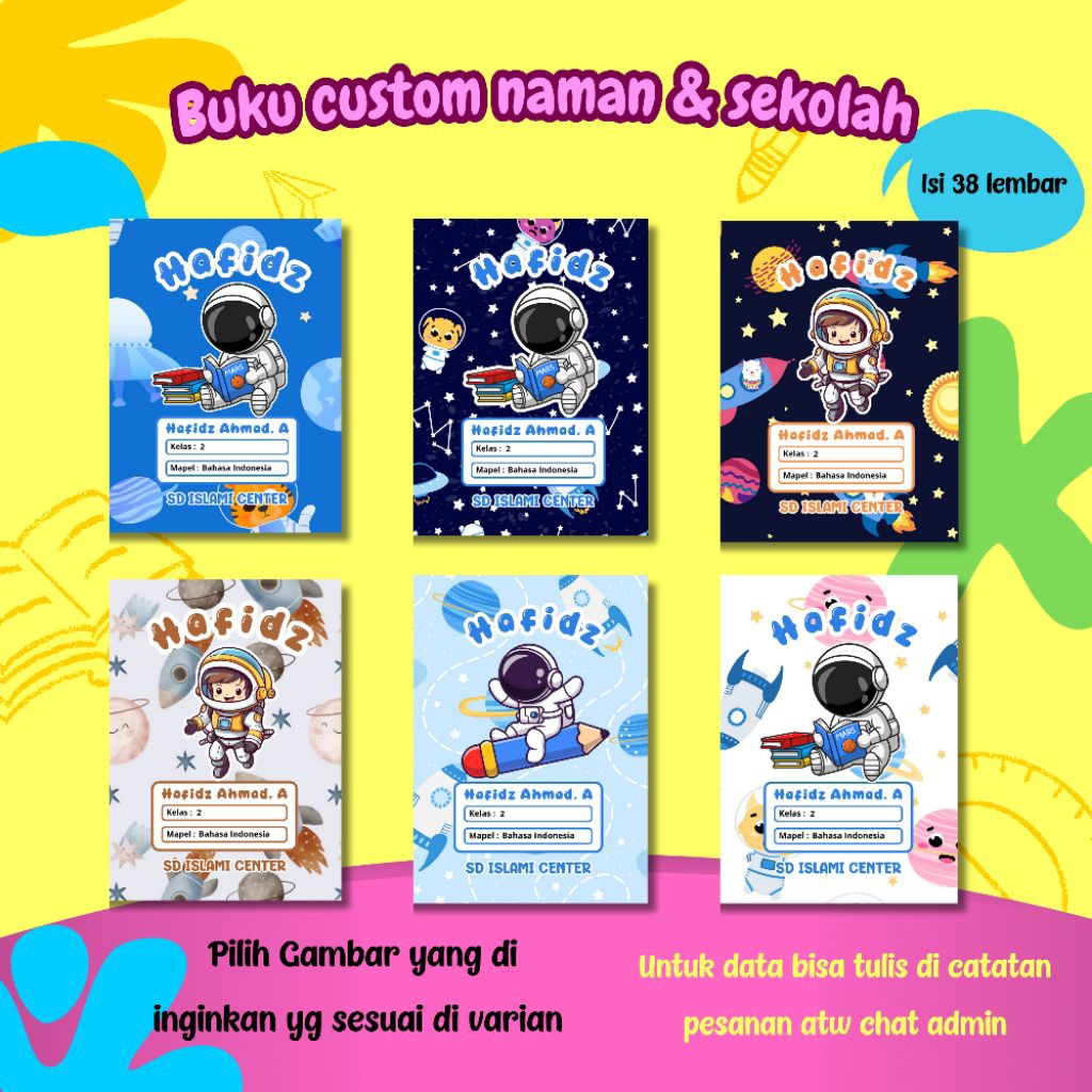 

Part 3/ Buku tulis custom nama dan sekolah/buku sekolah tema astronot/isi 3i lembar