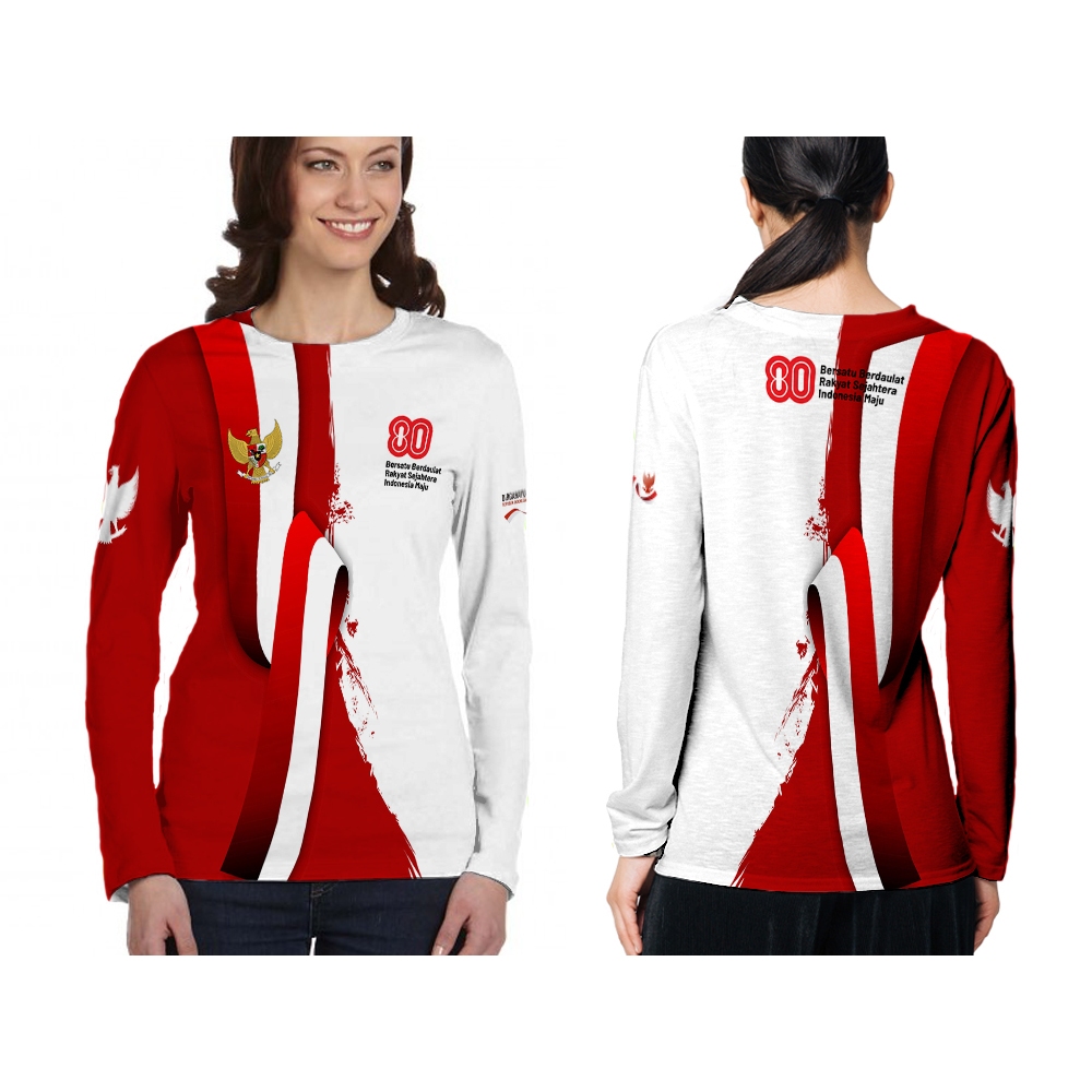 Jersey Wanita Jersey HUT RI ke 80 Kaos Agustusan Kaos Hut RI ke 80 Kaos Panjang Wanita Kaos Hut RI80