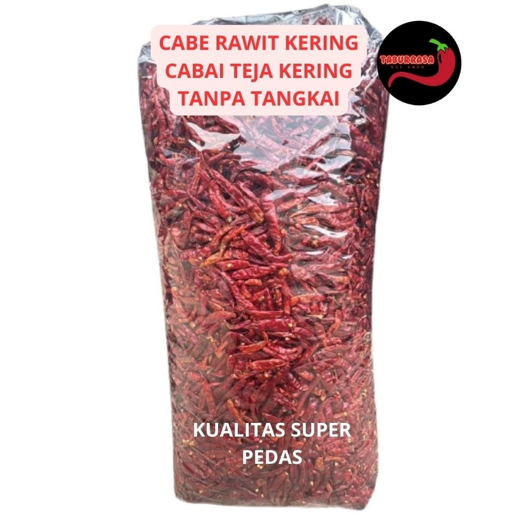 

CABE RAWIT KERING/CABAI TEJA KERING TANPA TANGKAI KEMASAN 5 KG GRADE SUPER PEDAS