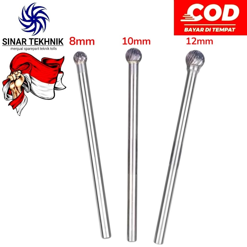 Mata Bor Tuner Cuner Porting Batang 6mm x 100mm Kepala 8mm 10mm 12mm Tuner Bulat Mata 2 Arah