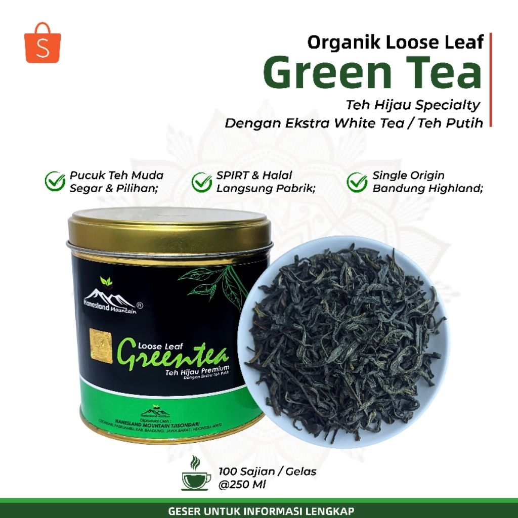 

Teh Hijau Loose Leaf Green Tea Organik Premium - Daun Teh Hijau Asli Pucuk Pekoe Dengan Ekstrak White Tea