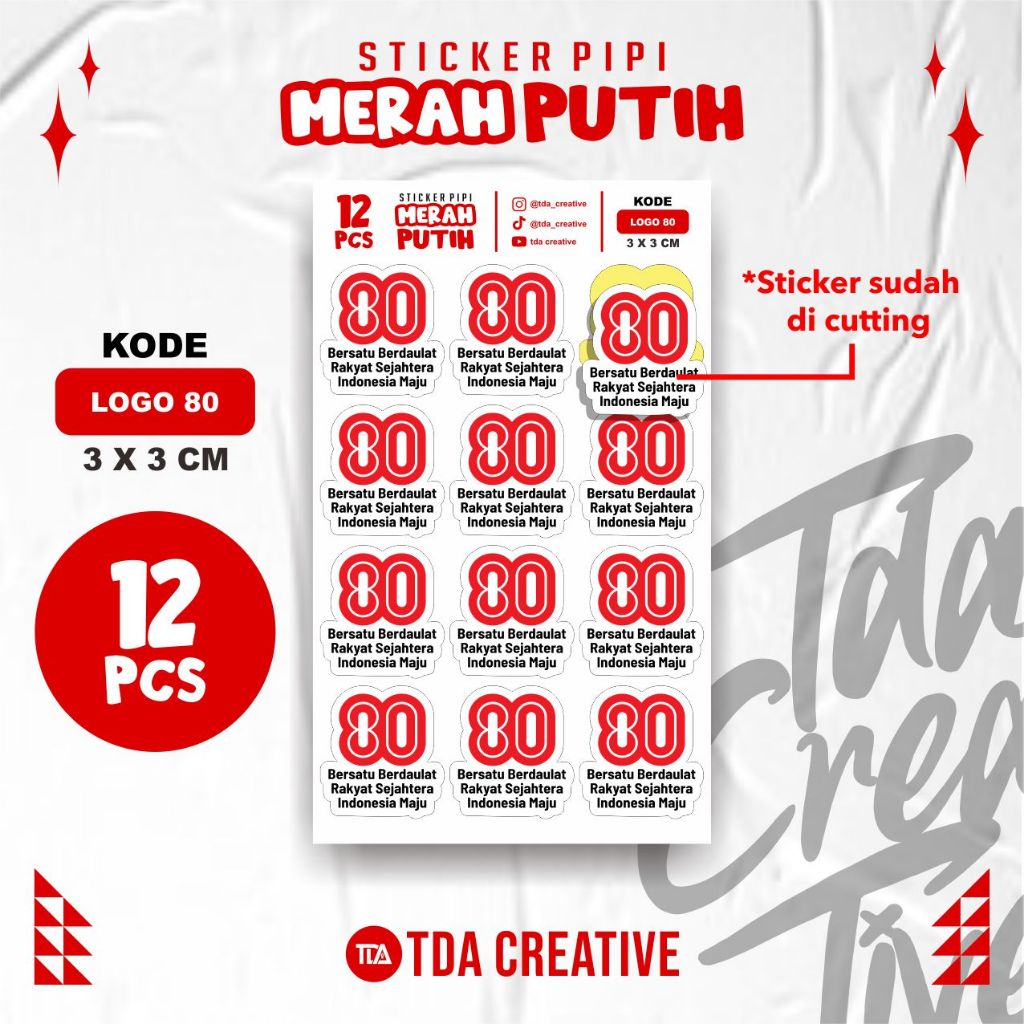 

[4x2.5cm] Sticker Pipi Besar HUT RI 80 Sticker Kemerdekaan Indonesia Bendera Merah Putih Pancasila I Love Indonesia Sticker Pipi kecil HUT RI 80 tahun