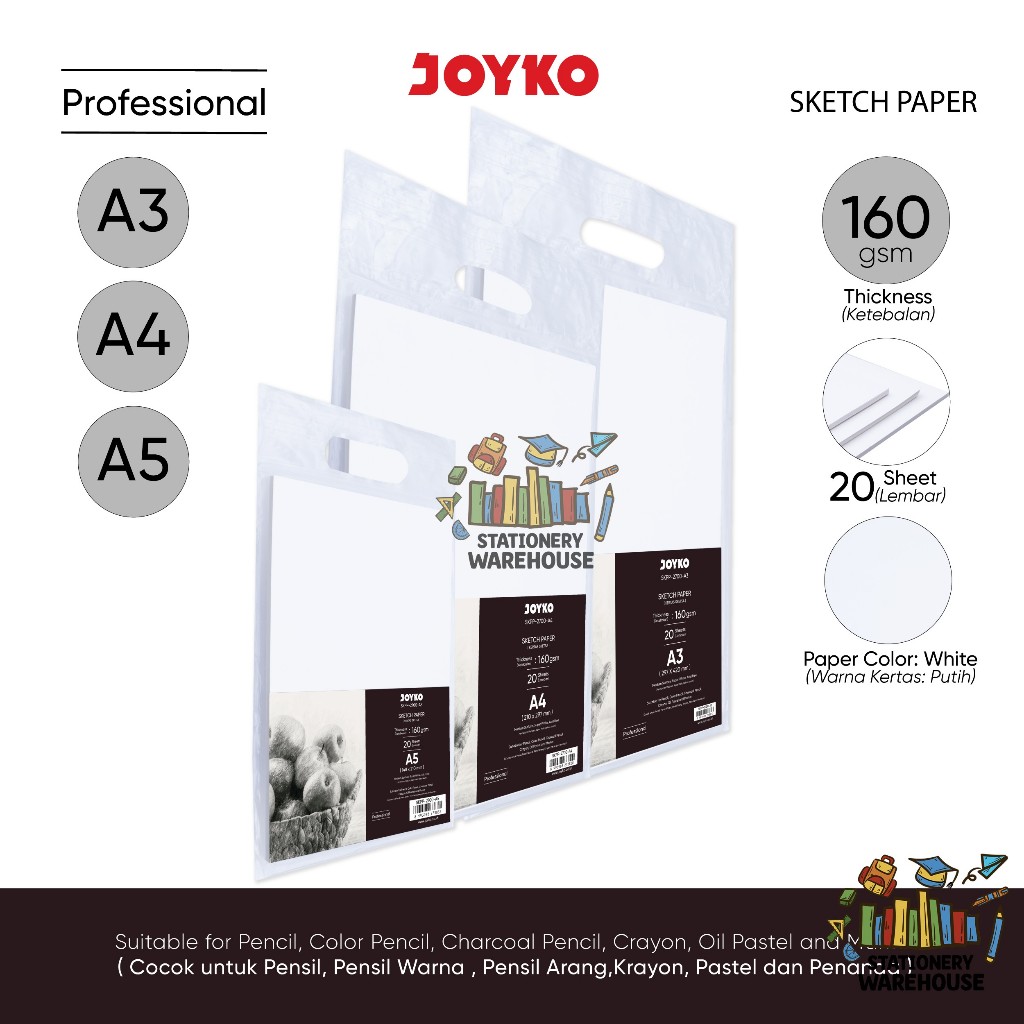 

Sketch Paper JOYKO Kertas Sketsa SKPP-2700 160 gsm A5 A4 A3
