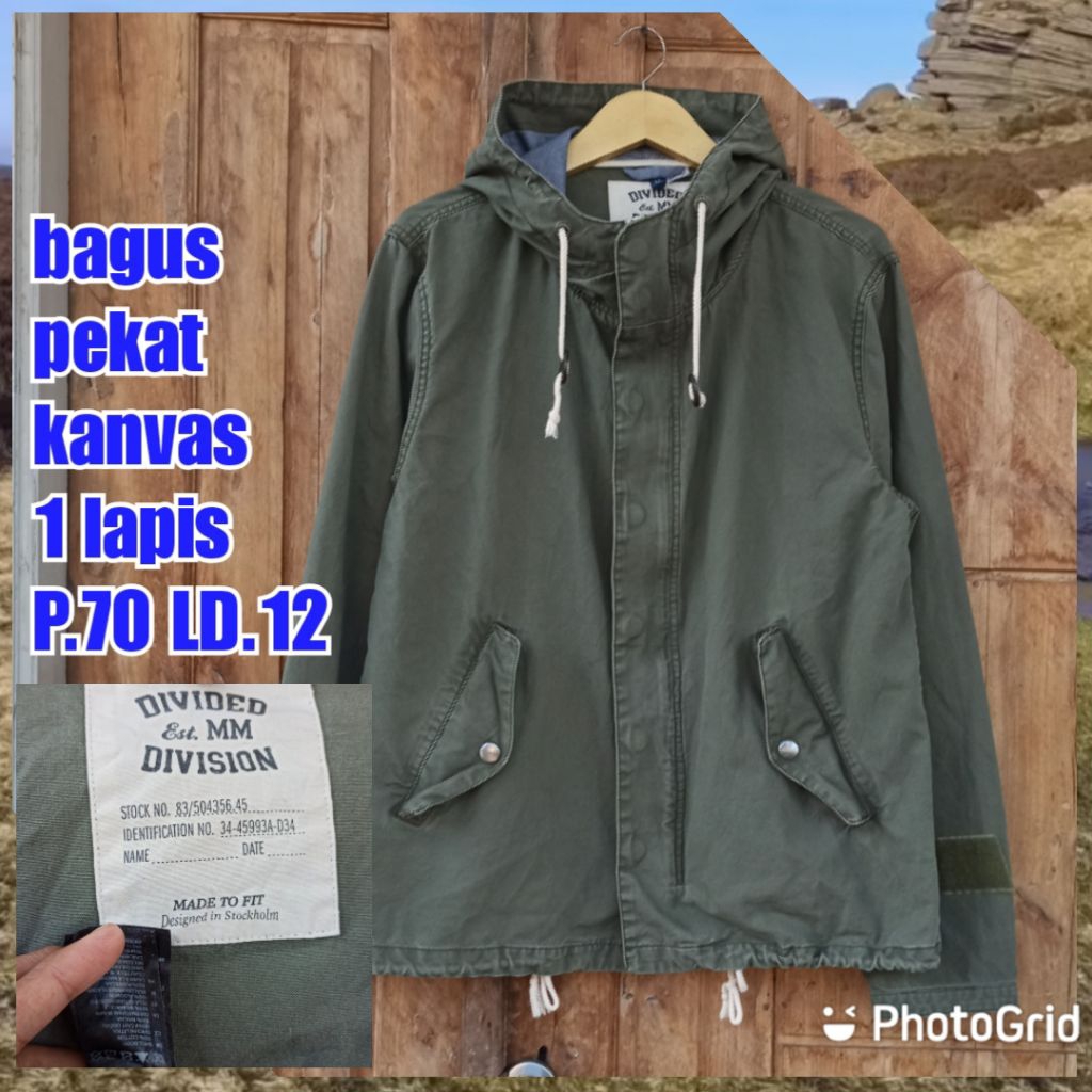 jaket work kerja casual Harrington hoodie army military green hijau hnm nit uniqlo