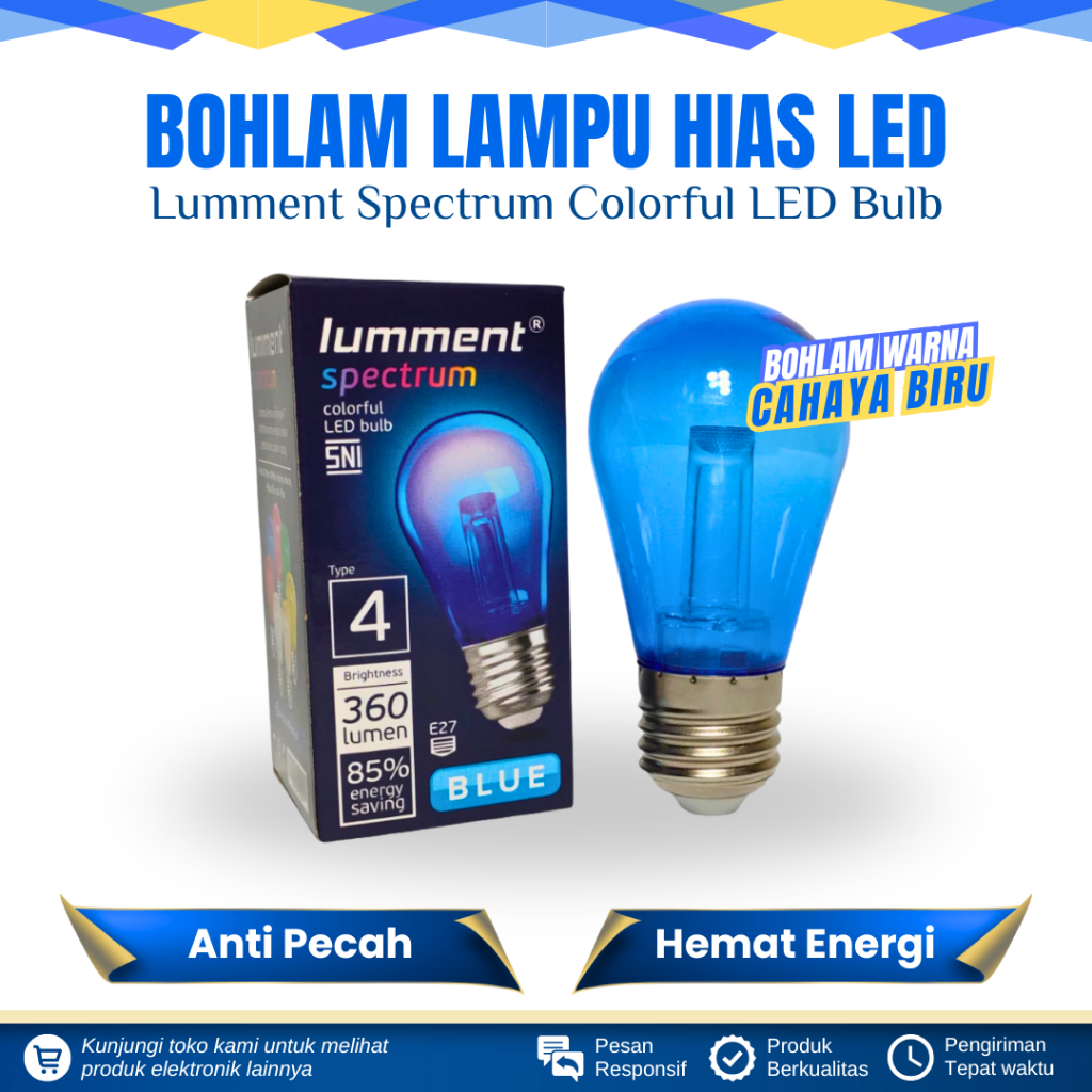 LAMPU HIAS BOHLAM LED WARNA BIRU 4 WATT LAMPU HIAS/DEKORASI WARNA WARNI LAMPU LED 4 WATT BIRU