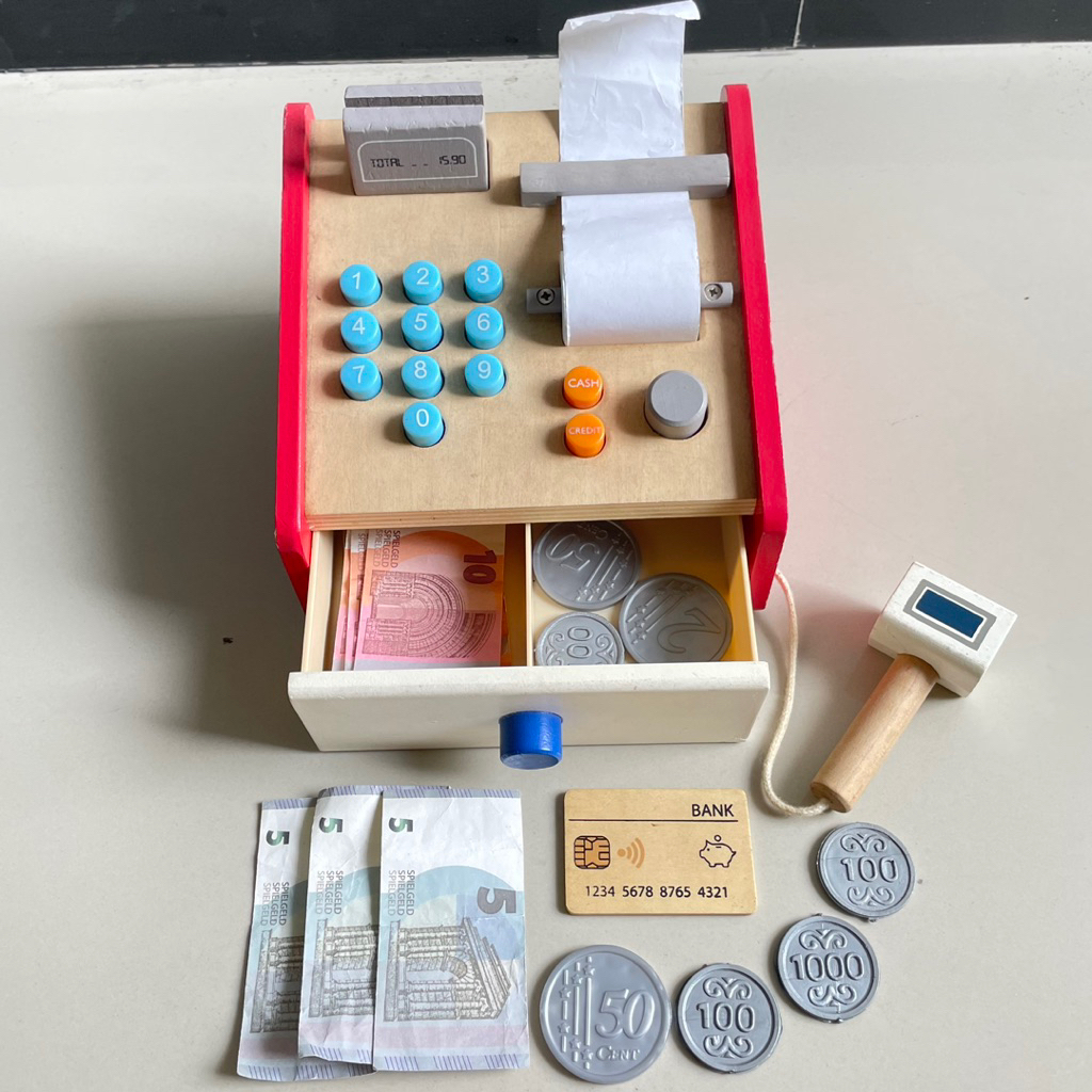 Preloved Wooden Toys Mainan Kasir Cashier Cash Register Supermarket Montessori Edukasi Anak Sekolah 