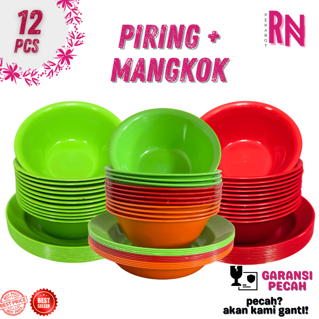 (12 PCS) PIRING PLASTIK + MANGKOK PLASTIK / PIRING PLASTIK MURAH / MANGKOK PLASTIK MAKAN MURAH / SET