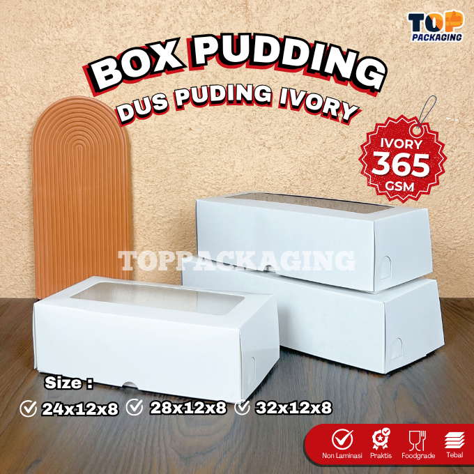 

Box Pudding Ivory Kotak Putih Jendela Mika Kemasan Makanan Kue Bolu Gulung Snack 24 28 32 cm