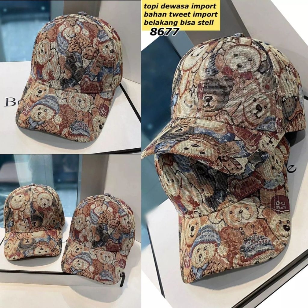8677 Topi Bisbol Bear Topi Motif Bear Wanita