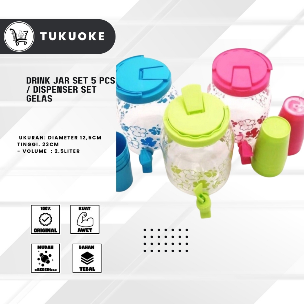 DRINK JAR SET 5 PCS / DISPENSER SET GELAS 5 PCS / GALON MINI AIR MINUM