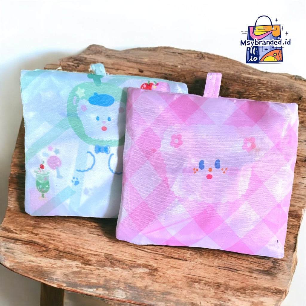 MINISO HOHO BEAR SUMMER SPARKLING FOLDABLE SHOPPING BAG TAS BELANJA LIPAT