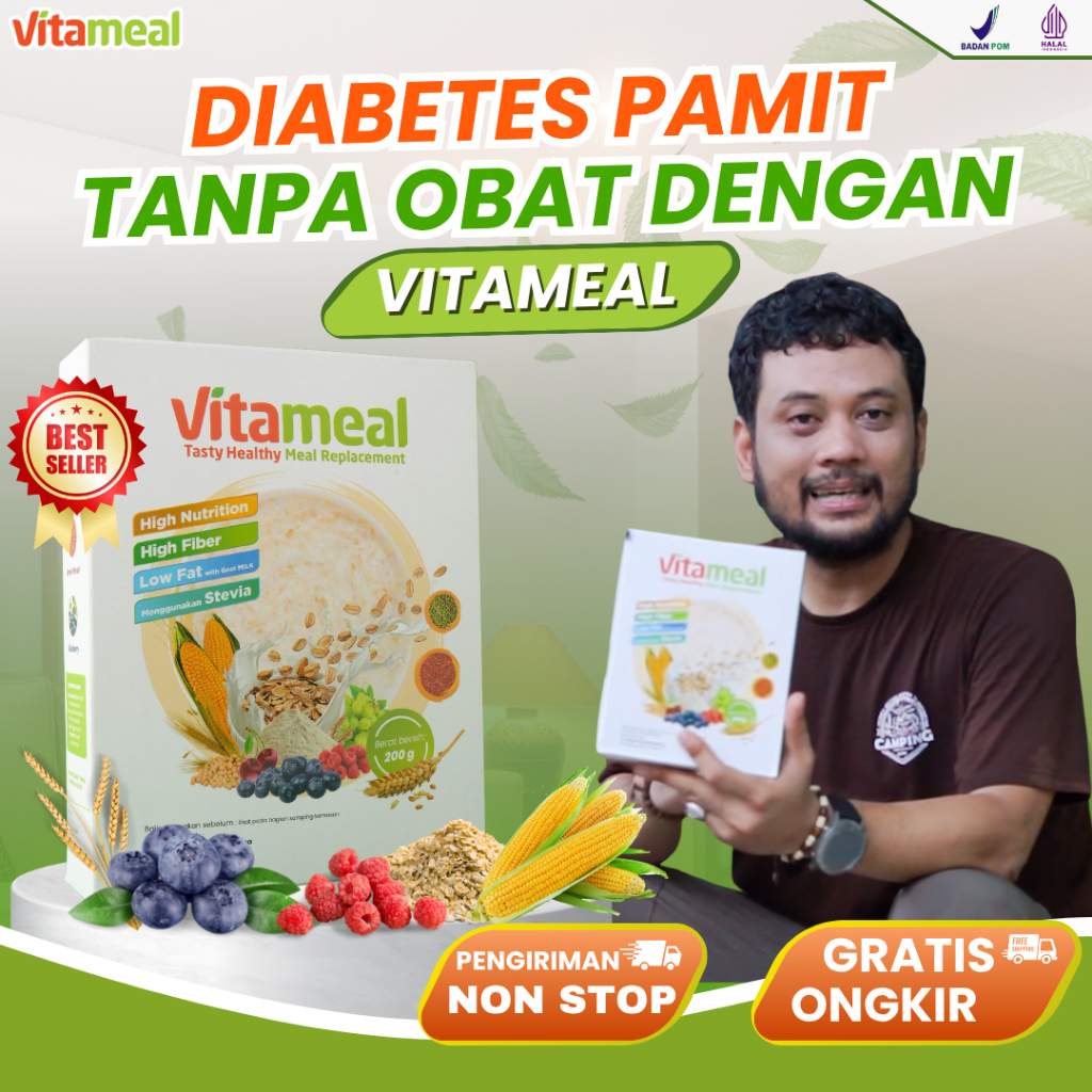 

ORIGINAL Vitameal Sereal Sehat Pengganti Nasi Efektif Cegah Diabetes Turun Gula Darah Redakan Asam Lambung Maag Akut BPOM Halal Vitameel Asli