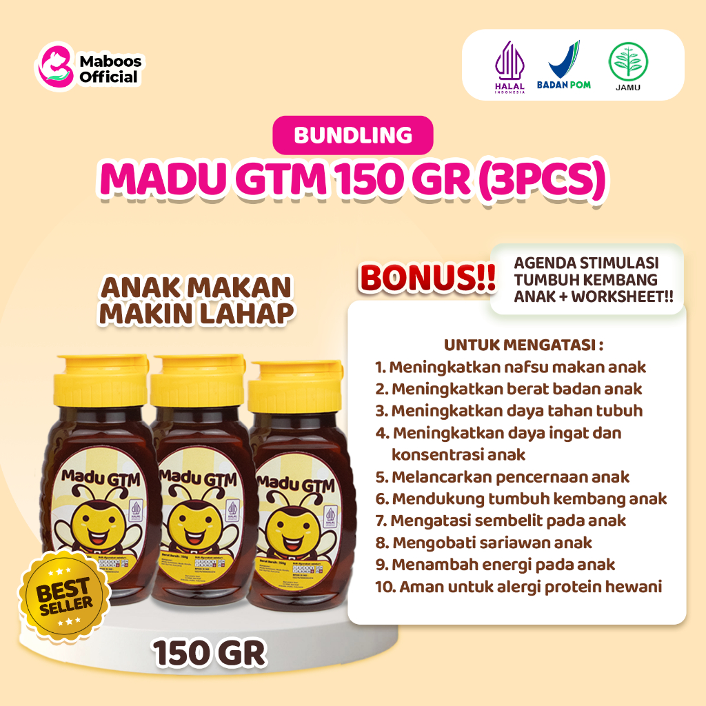 

Madu GTM 150gr 3 pcs | Multivitamin Penambah Nafsu Makan Penggemuk Badan Memperlancar Pencernaan Meredakan Sembelit